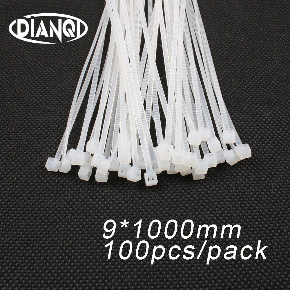 

100pcs 9mm*1000mm 8.8mm Self locking Nylon Cable Ties White color Plastic Zip Tie wire binding wrap straps UL Certified