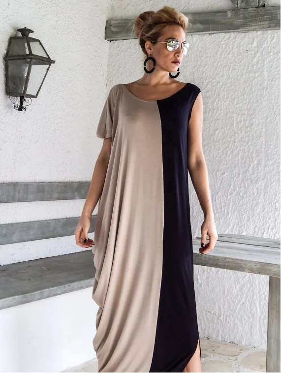 

Women's Off Shoulder Casual Long Maxi Evening Party Beach Dress Fashion Casual Patchwork Dress