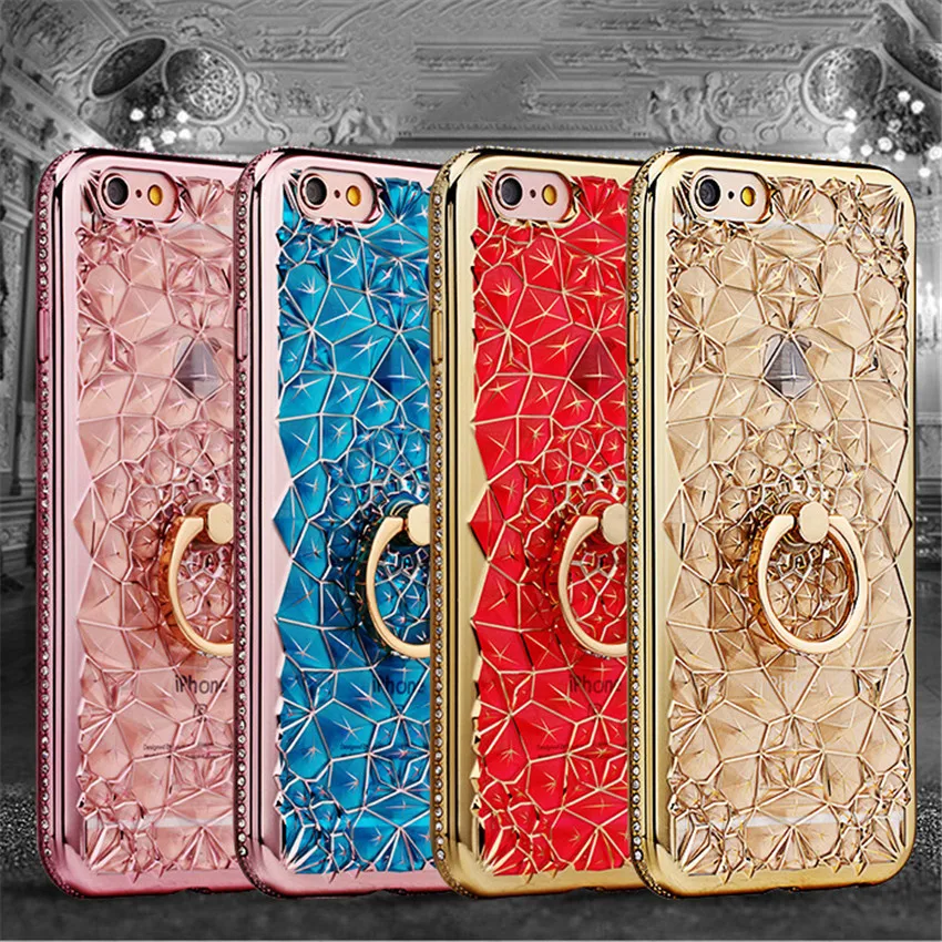 New Luxury 3d Electroplating Flowers Rhinestone Bling Soft Tpu Phone