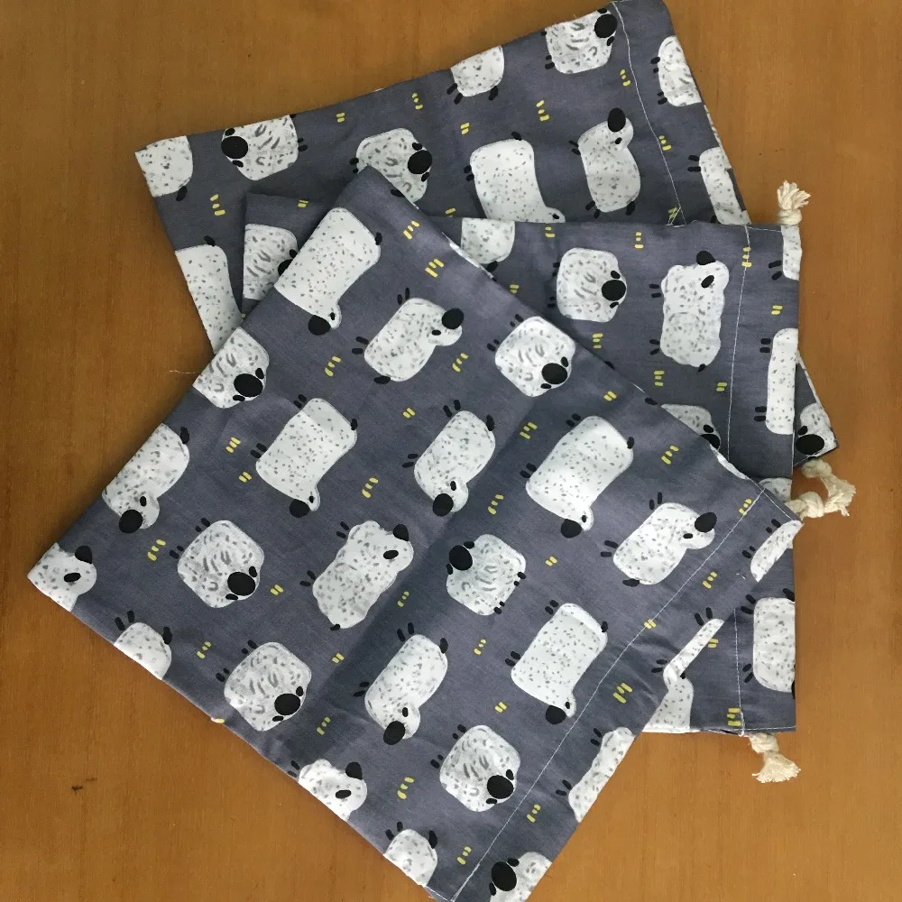 

Cotton Twill Drawstring Pouch Party Gift Bag Print Sheep Home Organizer Bag Gray Base