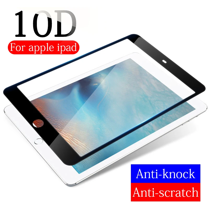 

10D Full glue Protective Glas For ipad pro 2018 11 Tempered Glass on the For Apple ipad 6 mini 3 4 5 air 1 2 9.7 inch black Film