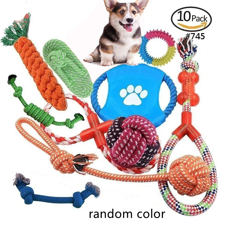

1 Set Dog Chewing Toys Set Chew Toys Gift Set Pet Rope Flying Discs Toy Durable Braided Bone Chewing Training Toys Rope 4-10 Pcs