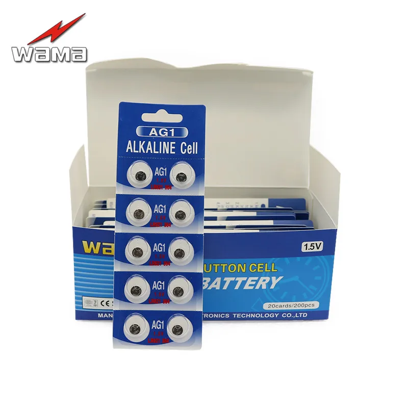 

200pcs/lot Wama AG1 1.55V Alkaline Button Cell Coin Batteries LR60 364 L621 Wholesales Disposable for Toys Watch Battery