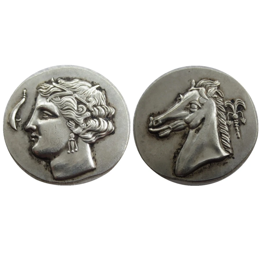 

Greece Ancient SICULO-PUNIC,Carthage,310 BC Tetradrachm Arethusa Silver Plated Greek Coins COPY