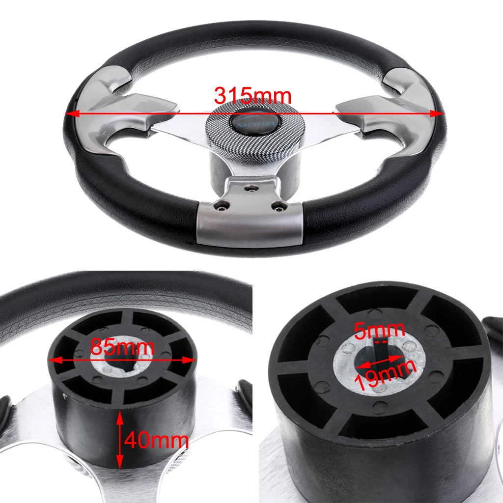 1 Pcs Marine 12.4'' 315mm Steering Wheel W/ 3/4'' Tapered Shaft Non-directional 3 Spoke Steering Wheel For Boat Vessel Yacht