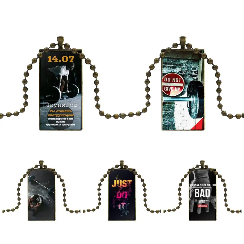 

Crossfit Kettlebells Weightfit For Women Gift Fashion Glass Cabochon Pendant Rectangle Necklace Choker Necklace Jewelry
