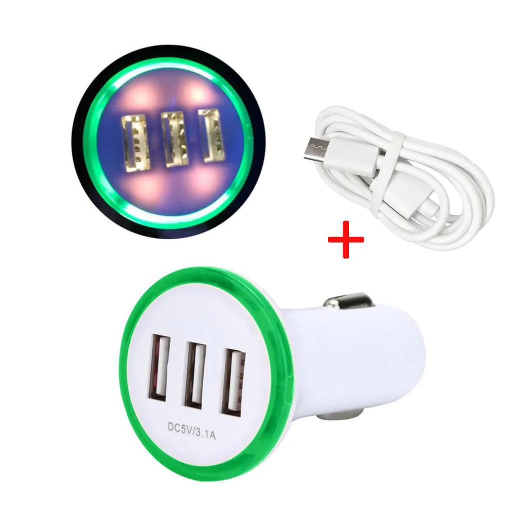 

3.1A USB 3 Port Adapter Socket Car Charger With type C Charge Date Cable Adapter For Samsung Galaxy S8 /HTC July12#2 Dropship