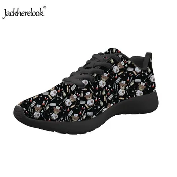 

Jackherelook Sneakers Women Black Cartoon Nurse Bear Pattern Spring Comfortable Lace-up Casual Flats Shoes Woman Nursing Zapatos