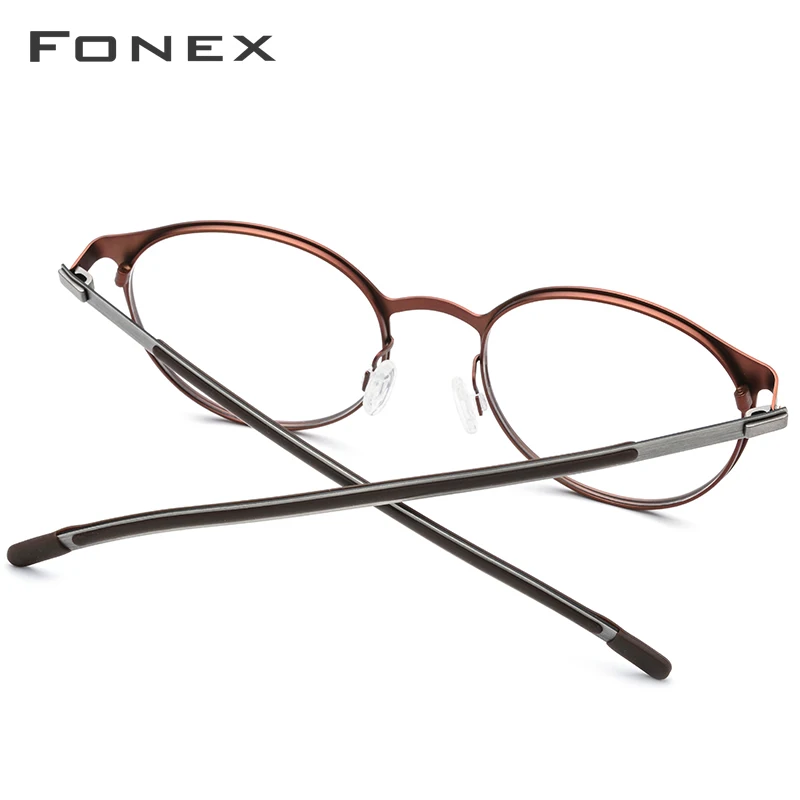 Ceny FONEX aluminiowe okulary optyczne rama mężczyźni Ultralight Retro okrągłe krótkowzroczność okulary korekcyjne kobiety metalowe pełne bezśrubowe okulary