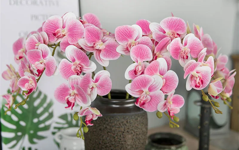 Flone 9 Heads Artificial Butterfly Orchid Flowers Real Touch Butterfly Orchid Simulation Orchid Flowers Wedding Home Party Decor (9)