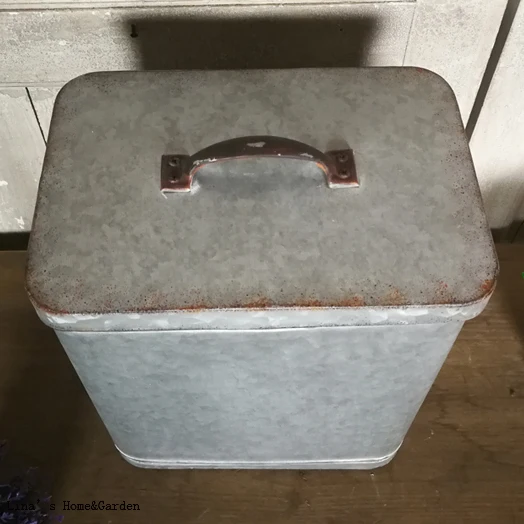 vintage galvanized zinc storage box organizer with lid (2)