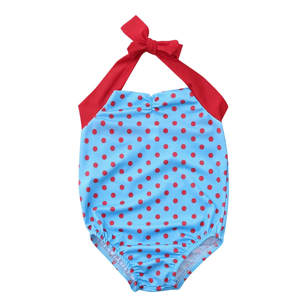 Детские купальники для девочек из полиэстера, Цельный купальник, купальный костюм, бикини в горошек, пляжная одежда без рукавов, комбинезон K530