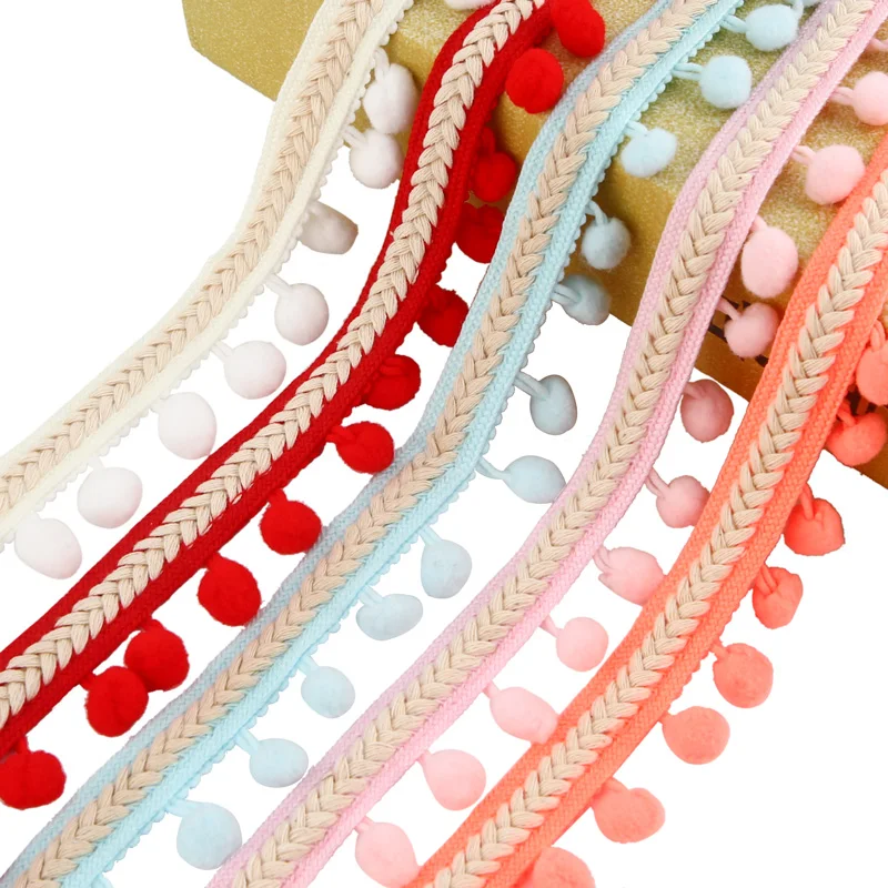 

2Yards Vintage Embroidered Trim Ribbon 1.2CM Pom Pom Ball Fringe Ribbon Crafts Lace DIY Sewing Accessories Decoration Supplies