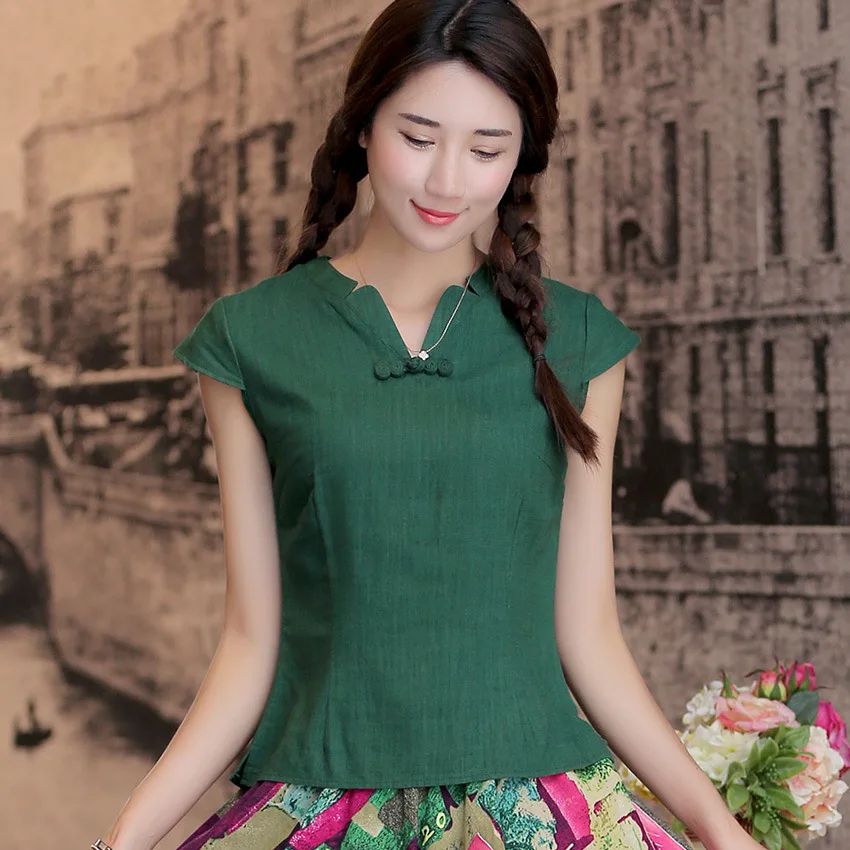 Summer New Chinese Traditional Tops Women's Tang Suit Tops Blouse Vintage Cotton Linen cheongsam top Shirts Mujer Camisa