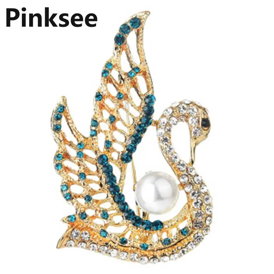 Crystal Swan Brooches For Women Elegant Imitation Pearl Pins Brooch Rhinestone Dress Corsage Party Jewelry Accessories 2018 | Украшения и
