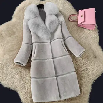 

Brieuces Women Sheep Shearing Leather Imitation Fur Coat Stitching Fashion hair collar warm Slim casaco de pele falso
