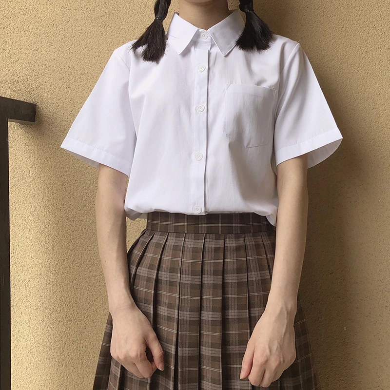 Japanese high school Schoolgirl Square collar short-sleeve T shirt Opacity white solid uniform