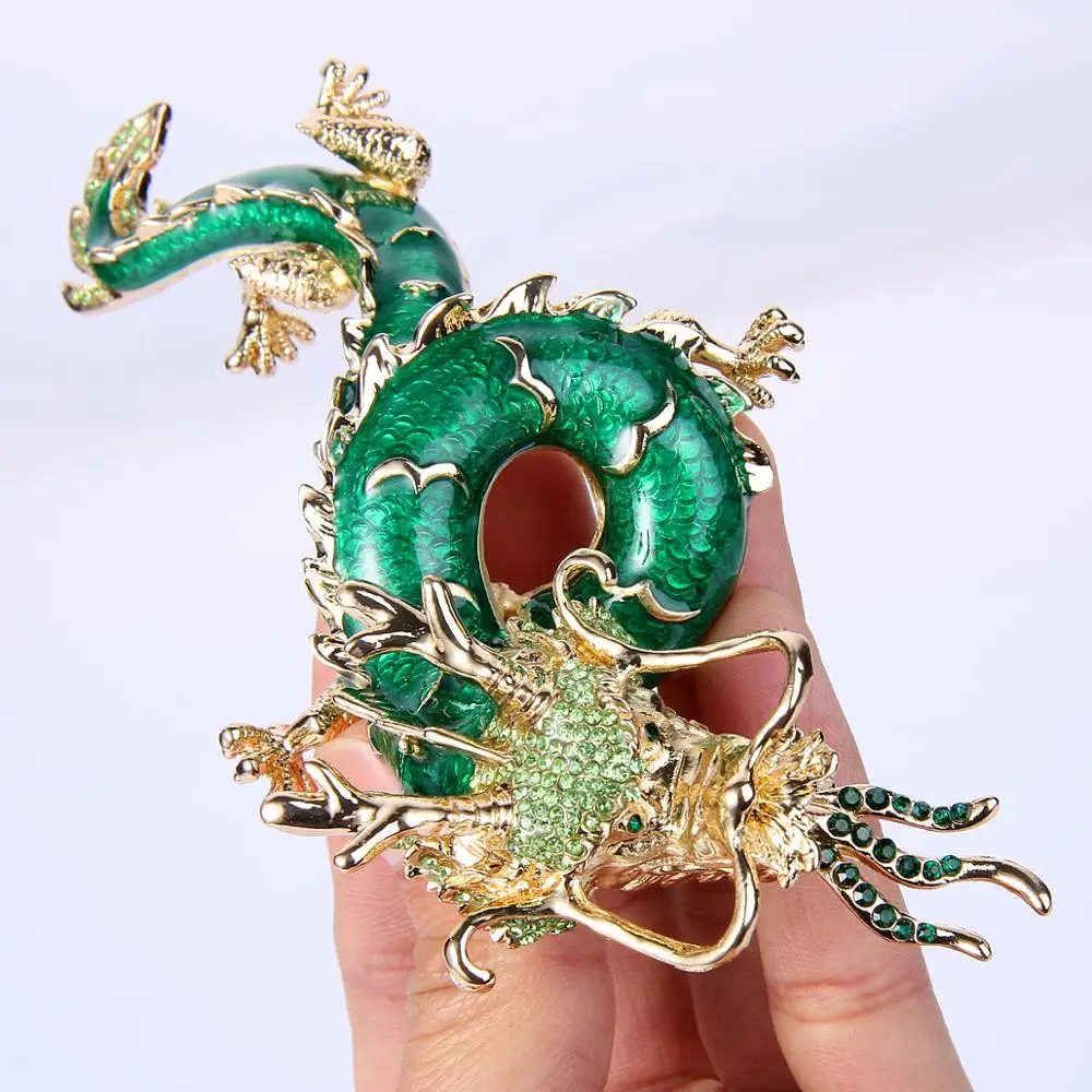 

Tuliper Powerful Dragon Animal Brooch Pin Austrian Crystal Enamel Brooches For Women Party Jewelry Gift Gold Tone