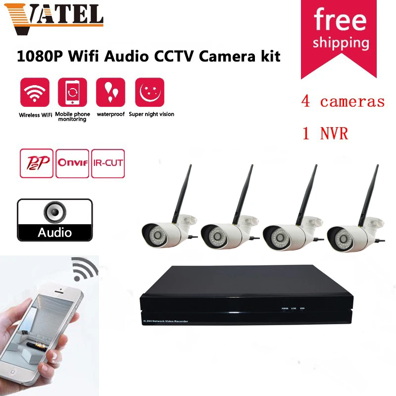 1080P wifi IP Camera Audio With 8CH 1080P NVR KIT audio wifi System 4CH Surveillance Camera kit SONY322 p2p onvif ip camera