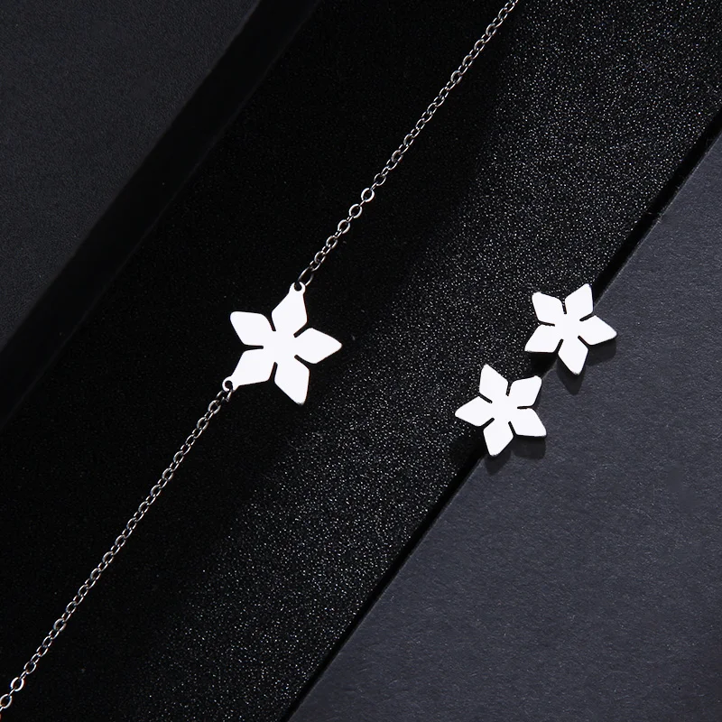 CACANA Stainless Steel Sets For Women Pentagon Flower Shape Necklace Bracelets Earrings For Women Lover's Engagement Jewelry 559
