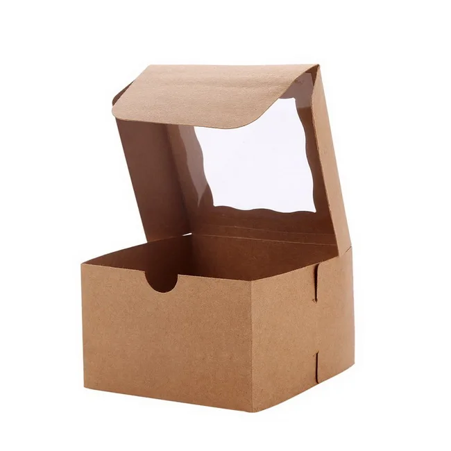 Крафт Мини-пирог коробки для выпечки коробки с ПВХ окном 4x4x2,5 дюйма 24 шт в упаковке включены наклейки(коричневый - Цвет: kraft paper color