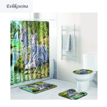 

Free Shipping 4pcs Tiger Rest In Forest Banyo Bathroom Carpet Toilet Bath Mat Set Non Slip Tapis Salle De Bain Alfombra Bano