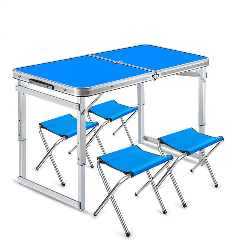 Портативный складной кухонный обеденный стол открытый Etabli Pliant алюминиевый сплав стабильный Mesa Кемпинг складные столы с табуретами - Цвет: BM129-04