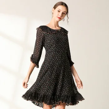 

Summer Ladies Plus size printed chiffon dress peter pan collar butterfly sleeves ruffled elegant beach dress casual vestido 5XL