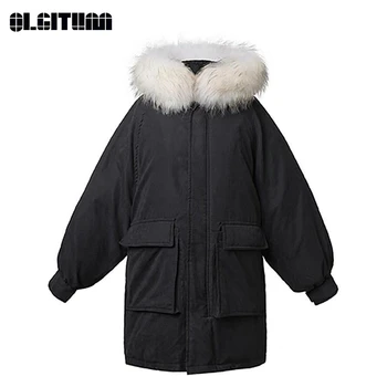 

OLGITUM New 2020 Korean Women Loose BF Cotton Jacket Warm Matching Color Short Cotton Coat