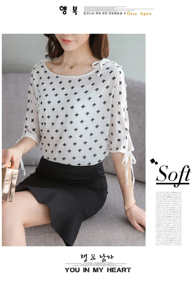 2018 Summer Women Blusas Bow Half Sleeve Tops Female Floral Chiffon Blouse Mujer Casual O-neck Print Shirt Women Blouses (9)