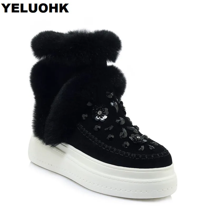 

Rhinestone Winter Boots Women Shoes Cow Suede Snow Boots Female Warm Plush Ankle Boots For Women Winter Shoes High Quanlity