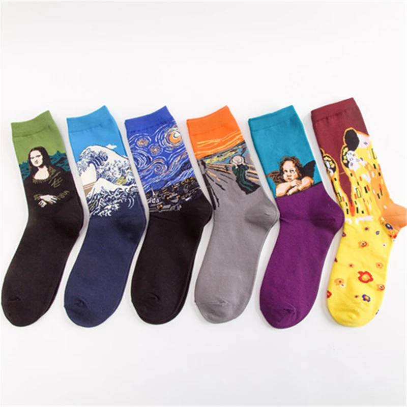 

Autumn And Winter Happy Socks Men Funny Art Dress Socks Color Lot Men's Fashion Socks Set Print Van Gogh Art Socks Contton Sale