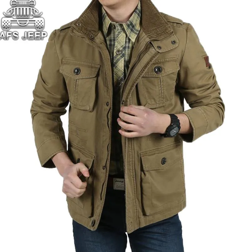 

Plus Size 8XL Loose Men Jacket Long New 2015 Brand AFS Jeep 100 nature cotton Warm Autumn and Winter Mens coats business casual