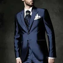 Индивидуальный заказ смокинг жениха Темно-синие жениха заостренный лацкан Свадебные/ужин Костюмы Best Man жениха(пиджак+ штаны+ галстук+ жилет) B449