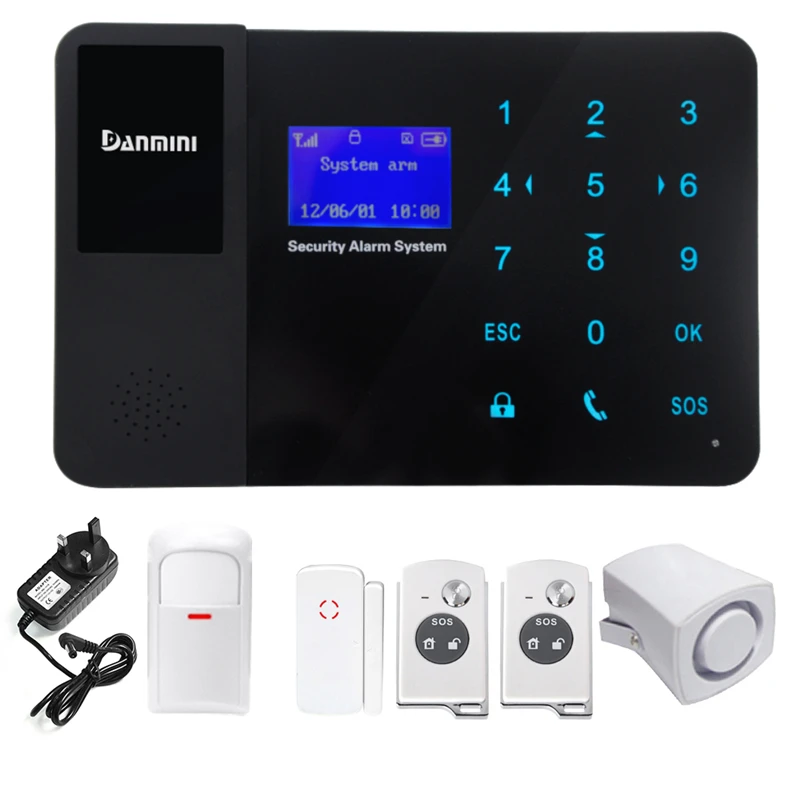 

DANMINI Wireless GSM Alarm Smart Home Security GSM Alarm System Kits Remote Control Infrared Motion Sensor Door Sensor Siren