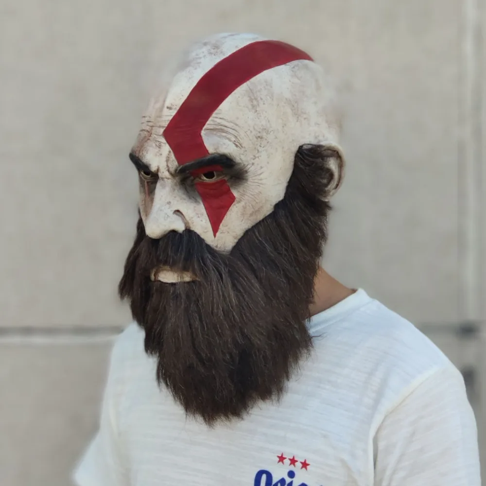 Game God Of War Mask with Beard Cosplay Kratos Horror Latex Masks Helmet Halloween Scary Party Props DropShipping3