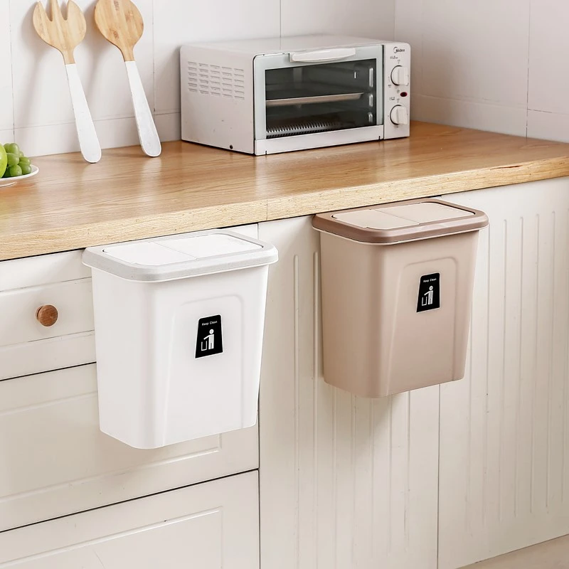 

Creative Wall-Mounted Waste Bins Multifunction Cabinet Door Back Simple Covered Groceries Bucket Kitchen Practical Trash Cans