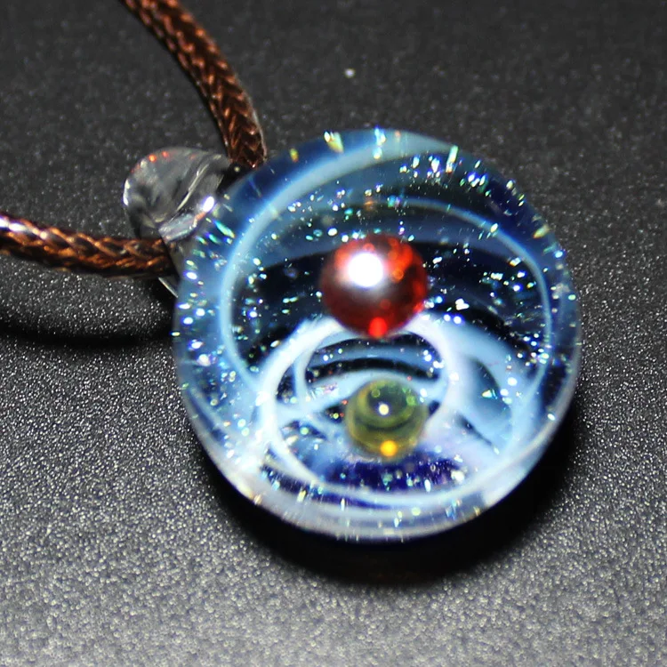 Двойная планета Вселенная Галактика ожерелье из стекла космическое стекло Туманность космический кулон для женщин невесты ожерелье свадебный подарок роскошный бренд - Окраска металла: C