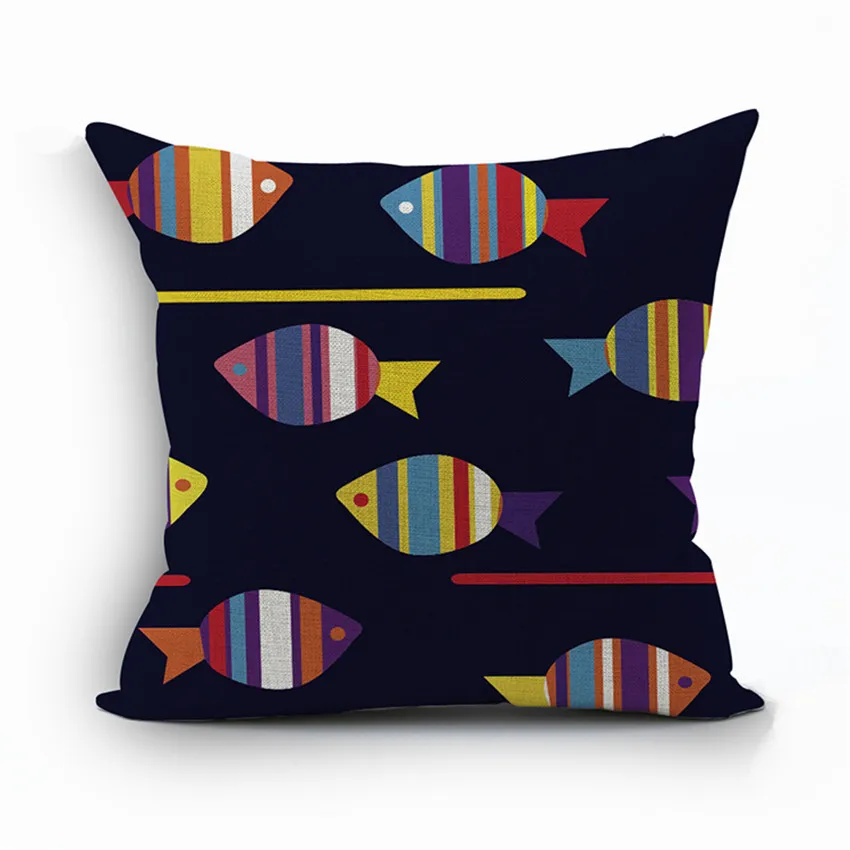 pillow cases  Fish Pillow Cover For Home Pillowcase Aquatic Animal Cojines Decorative 45x45cm  Throw Pillow Cases