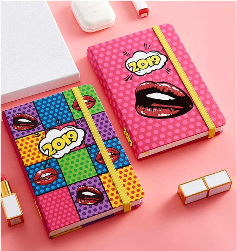 

2019 Kawaii Cute Sexy red lips style Planner Notebook fine bandage Schedule book Organizer Stationery Bullet Journal Bujo Gift