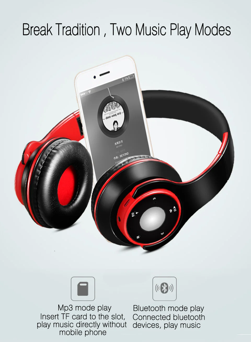 wireless headset Bluetooth earphones and headphone for girls samsung sport and SD card with mic HIFI stereo headphone in phone (1)