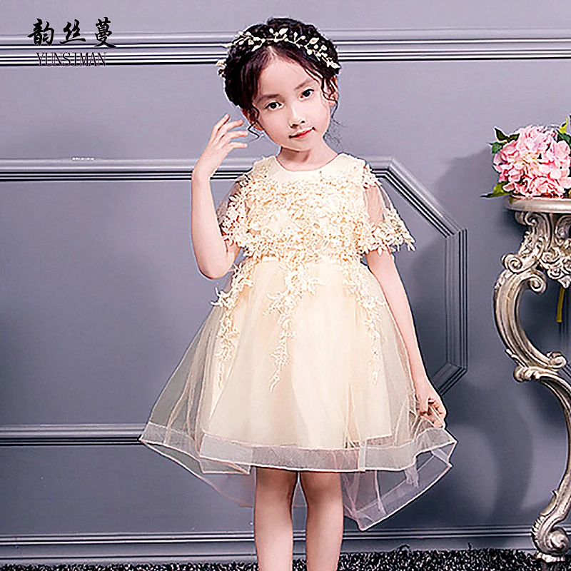 

New Children Lace Tailed Dress for Girls 3 - 12 Years Flower Champagne Red White Lace Party Dresses Girls Birthdays Clothes 3A1I