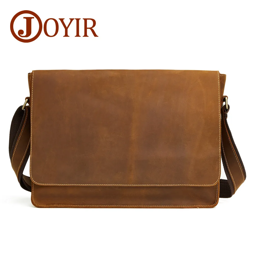 Joyir портфель для мужчин из натуральной кожи в стиле ретро, деловая сумка на одно плечо, мужская сумка из кожи Crazy horse, повседневные мужские сумки через плечо - Цвет: brown