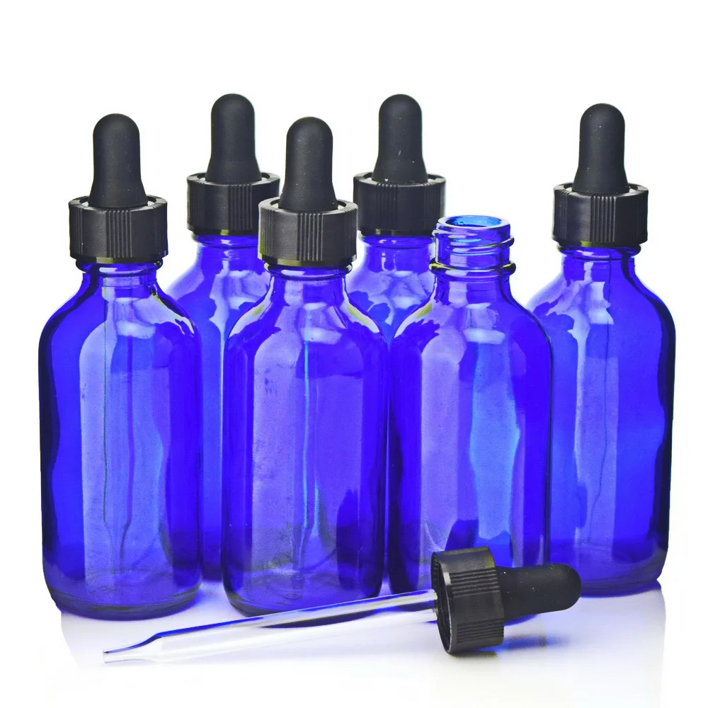 Skup 6X60 ml puste Oz 2 Oz do kobalt niebieski szkło Liquid odczynnik pipeta butelka z krople do oczu dla OLEJEK ETERYCZNY aromaterapia laboratorium chemiczne