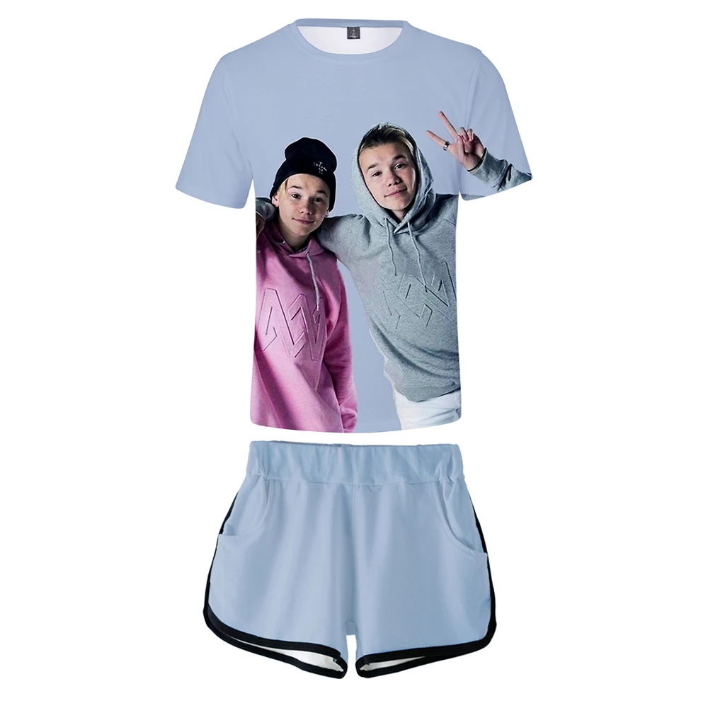 

MARCUS&MARTINUS 3D Two Pieces Short Sleeve T-shirt+shorts 2019 New Style Exclusive Summer T-shirt Women+shorts XS-2XL