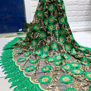 

Rhinestones lace fabric Green Yellow Gold Fashion Dress African lace fabric 2019 high quality lace 3 d flowers lace For Wedding
