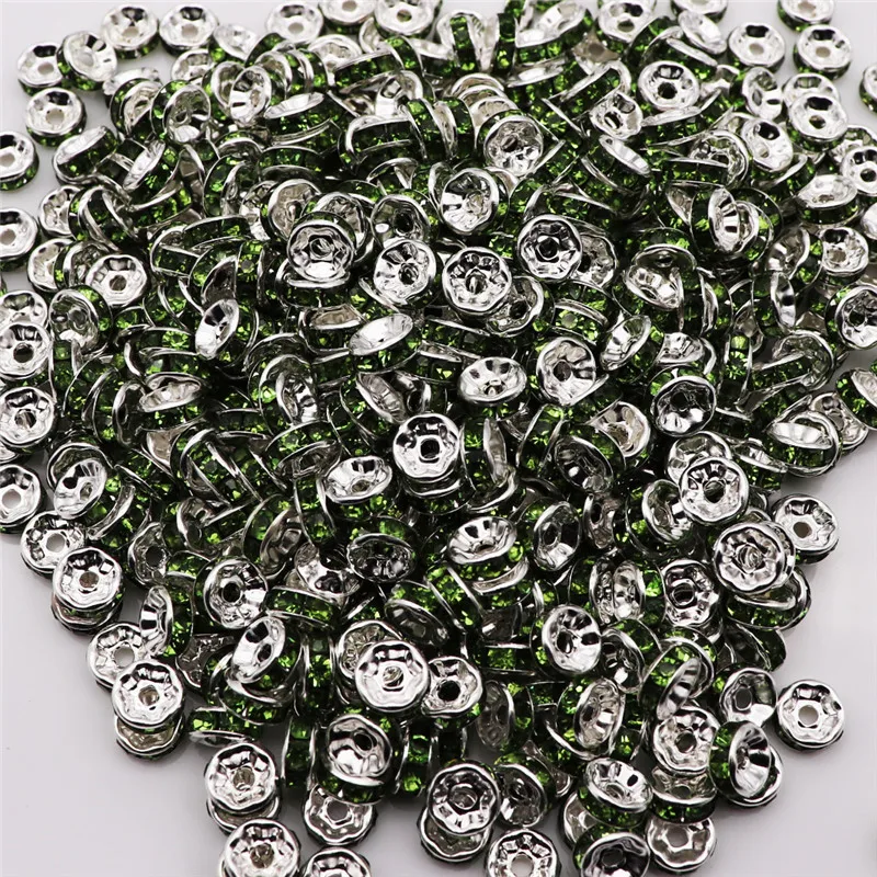 

100Pcs lot 8mm 925 Silver Colorful and Clear Crystal Glass Stone Small Hole Spacer Bead Charm For Bracelet necklace DIY jewelry