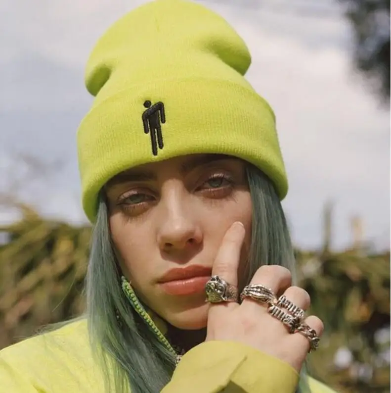 Лидер продаж, вязаные шапки Billie Eilish для девочек и мальчиков, Повседневная зимняя шапка с вышивкой, простая Мужская и женская кепка в стиле хип-хоп