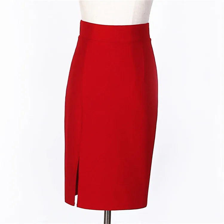 Офисная Женская официальная Рабочая одежда Юбки с высокой талией с разрезом миди сексуальная облегающая юбка-карандаш размера плюс 3XL стрейч однотонная черная красная серая
