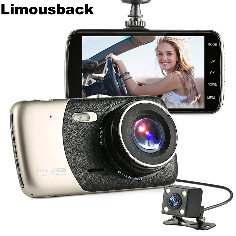 

Limousback 4 Inch Screen 170 Degree Dual Lens DVRs HD 1080P Dash Camera Car DVR Vehicle Video Dash Cam Parking Recorder G-Sensor